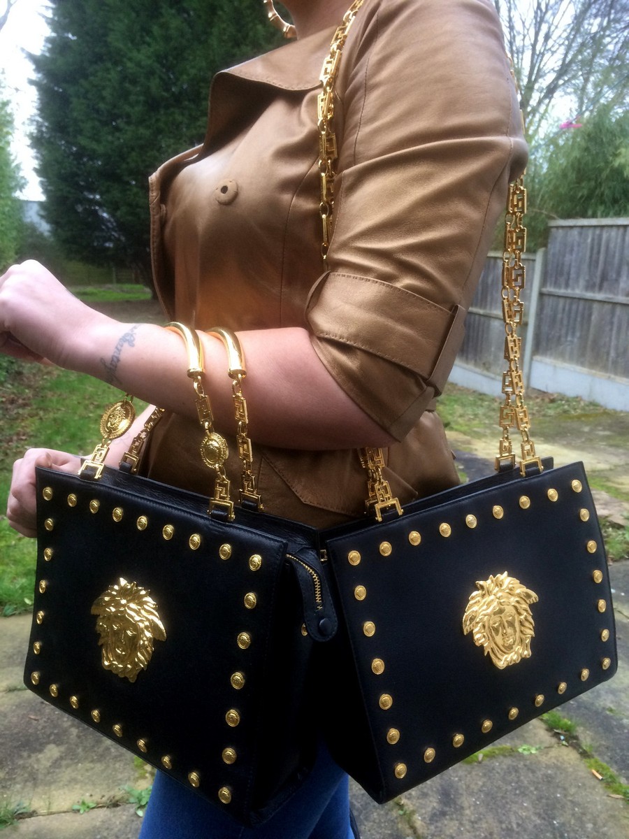 Gianni Versace Large Medusa Medallions Leather Tote shoulder Bag w