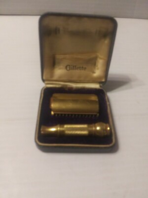Vintage Gillette Travel Safety Razor Small Gold Tone 2 Inch Handle