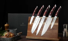 Brewin Japanese Chef Knife Set 5 PCS with Elegant Red Pakkawood NEW