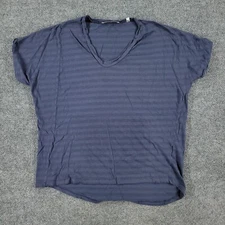 Hope Shirt Women's Size 40 US 10 Blue Striped V-Neck Short Sleeve Top Boxy Adult
