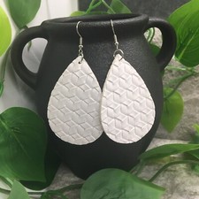 3 Silver-tone Embossed Leather Earring Set Drop Dangle New Free Ship A875