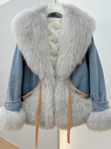 Winter Streetwear Real Fur Collar Coat Women Elegant Outerwear Fashion Jacket - Picture 4 of 26