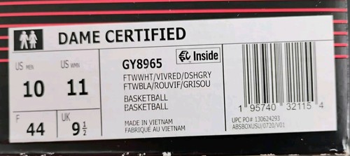 ADIDAS Basketball-New-Men's Dame Certified White/Red/Gray GY8965-Men's Size 10 - Picture 12 of 12