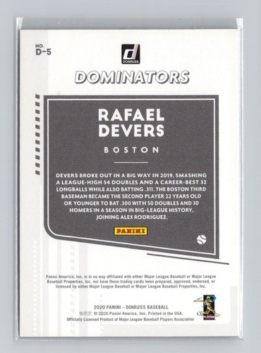 2020 Donruss #D-5 Rafael Devers Dominators Rapture - Picture 2 of 2