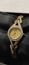 Seiko SUP176 Solar Ladies Watch Swarovski Crystals Gold Dial 22mm Case