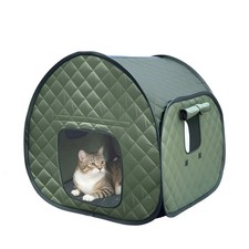 Foldable Outdoor Stray Cat House, 23.6  Military Green Quilted Insulated Shel...