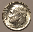 1964 D ROOSEVELT DIME, 90% Silver, uncirculated