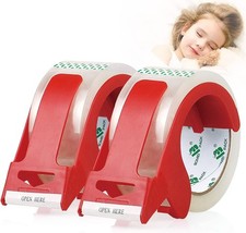 Heavy Duty Clear Packing Tape,2 Rolls with refillable Dispenser,Noiseless