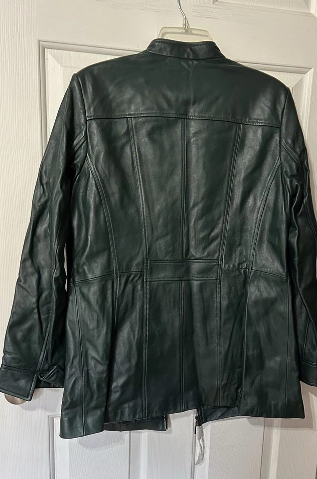 Jaqueta blazer feminina de couro genuíno verde floresta grande denim+empresa D & Co - Imagem 4 de 4