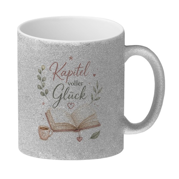Glitzer-Kaffeebecher Kapitel Voller GlüCk - Buchmotiv Tasse Mit Spruch: Kapitel-image