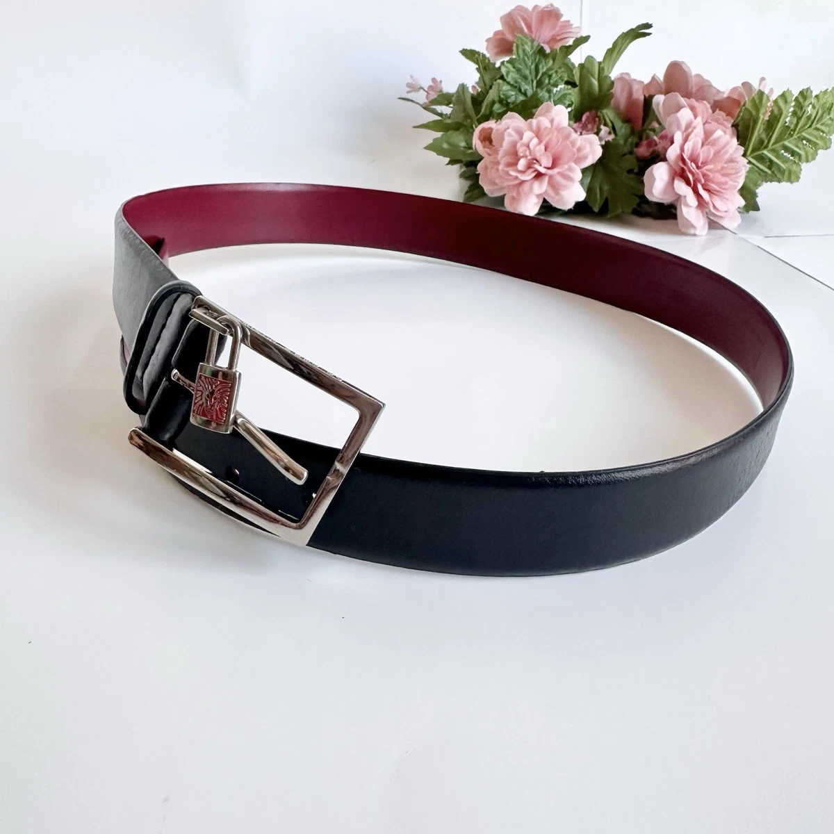 Anne Klein “AK” Black Genuine Leather Silver Lock Charm Rectangle Buckle Belt Brand New Genuine Anne Klein Rose Gold Ladies Watches | New  main image 4