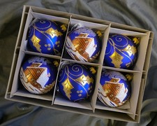 Hand Painted Glass Baubles 6 in pack Christmas Tree Decorations 80 mm 8cm
