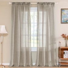 Linen Sheer Curtains Natural Linen Semi Sheer Curtains White 96 Inches Long L...