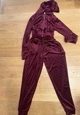 Velvet Velour Y2K Burgundy Tracksuit Set Drawstring, Hoodie  Pockets Mixed Size