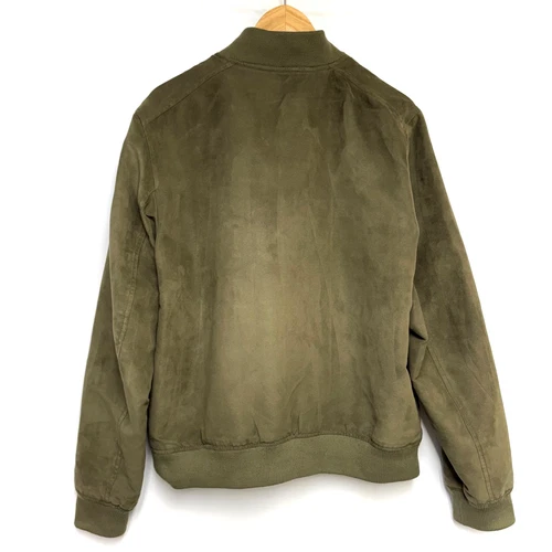 Banana Republic Men’s M Bomber Jacket Faux Vegan Suede Full Zip Pockets Green image 4