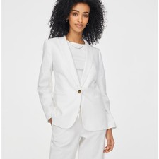 J.Crew Petite Linen-Blend One-Button Blazer SA 2P White Lined Long Sleeve Notch