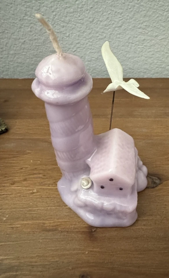 Faro de gaviota lavanda vintage concha de vela playa decoración náutica costera Foto 3 de 4