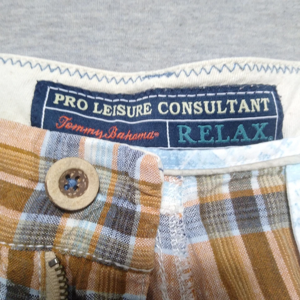 Tommy Bahama 100% Linen Shorts 35 Plaid Relaxed Fit Logo Pro Leisure - Image 3 of 4