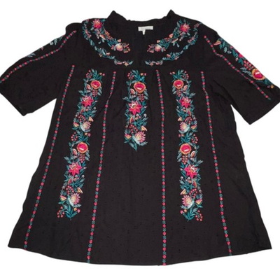 #ad Sundance Floral Embroidered Short Sleeve Blouse Top Women#x27;s Size Small Boho $32.39