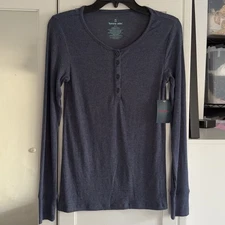Tommy John Women’s Lounge Henley Long Sleeve Top In Dress Blues Heather Small