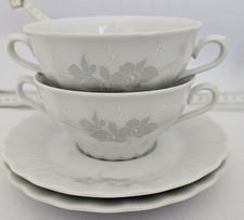 Eschenbach Suppentassen mit Untertasse Bavaria germany Toledo Orchidee grau rosa