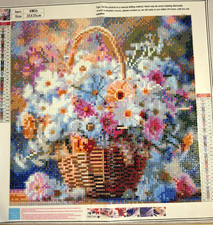 COMPLETED Diamond Art Painting Basket of Flowers Sealed Unframed 35x35cm