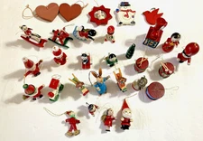 Lot Of  30 Assorted Wooden Christmas Tree Ornaments 1" to 2 1/4" #12