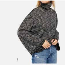 We the free sm black and white knit cowl neck flare sleeves side slits pullover