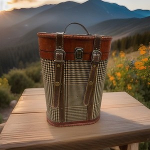 Vintage 1970s Leather and Tweed Wine Carrier: Retro Gift