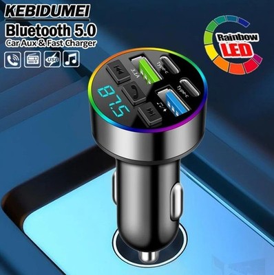 66 W Schnellladung Bluetooth 5.0 FM-Transmitter 4 Ports (Dual USB + Typ-C) RGB-U