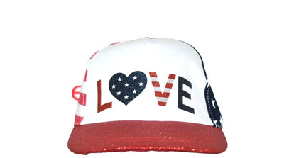 The Childrens Place unisex LOVE America Stars & Stripes Glitter Hat s/p M 4-7 kd