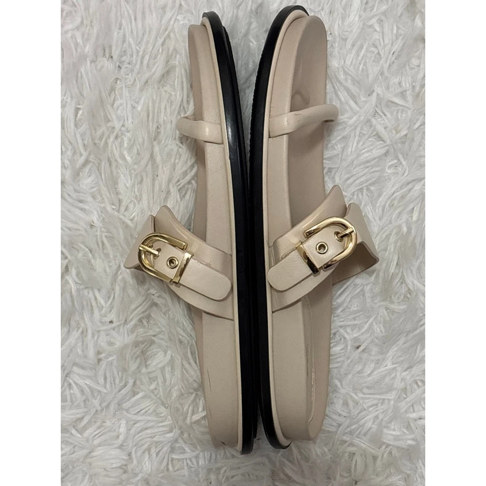ZARA Women's Beige Buckle Slide Buckle Comfort Sandals Size 38 Minimalist - Image 2 of 3
