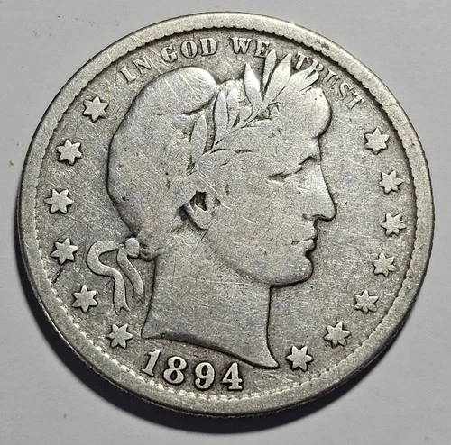1894-S Barber Quarter 25c Coin ~ 90% Silver (A175)