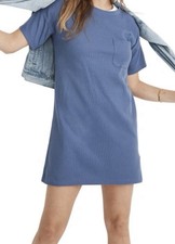 MADEWELL WOMEN'S OCEAN BLUE SHORT SLEEVE CHEST POCKET RIB T-SHIRT DRESS Sz M