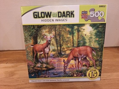 Glow in the Dark Hidden Images Deer Forest Jigsaw Puzzle 500pc 21x15'' Family Fun