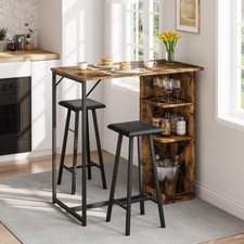 Bartisch mit Barhocker Set, 3-tlg. Bartisch-Set mit Küchentisch, Stauraum