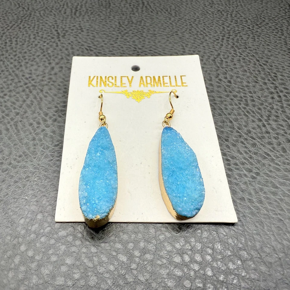 Kinsley Armelle синий друзы камень капли серьги золотистый крюк заявление ювелирных изделий - Изображение 4 из 4