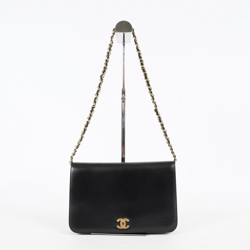 Chanel Calfskin Flap Chain Shoulder Bag 25cm Black Used Vintage CC 08E1011440006