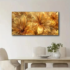 Modern Golden Flower Art Print Unframed Canvas Painting for Living