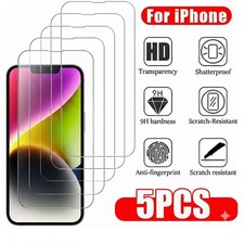 5 Pack For iPhone 17 16 15 14 12 10D Full Cover Tempered Glass Screen Protector