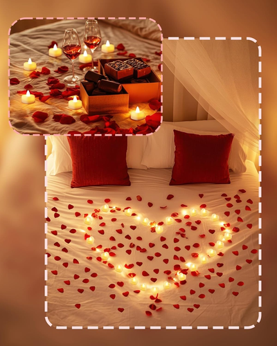 Rose Petals and Candles Set for Romantic Decorations Special Night, 2000 Pcs Red - Picture 4 of 12