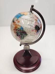 Earth Globe Paper Weight Mother Of Pearl & Semi-Precious Gemstone 9" Tall