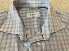 ETON Contemporary Fit Shirt Mens 42/16.5 Light Blue Check Button Up Long Sleeve