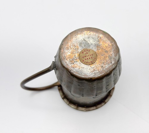 Vintage UNITED ARAB REPUBLIC Copper/Nickel Hand Hammered & Etched Handled Cup - Picture 7 of 8