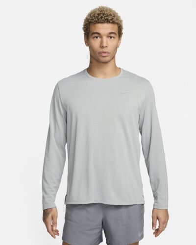 Nike Miler Dri-FIT UV Long Sleeve Running Top Gray Men's Large FB7070-097