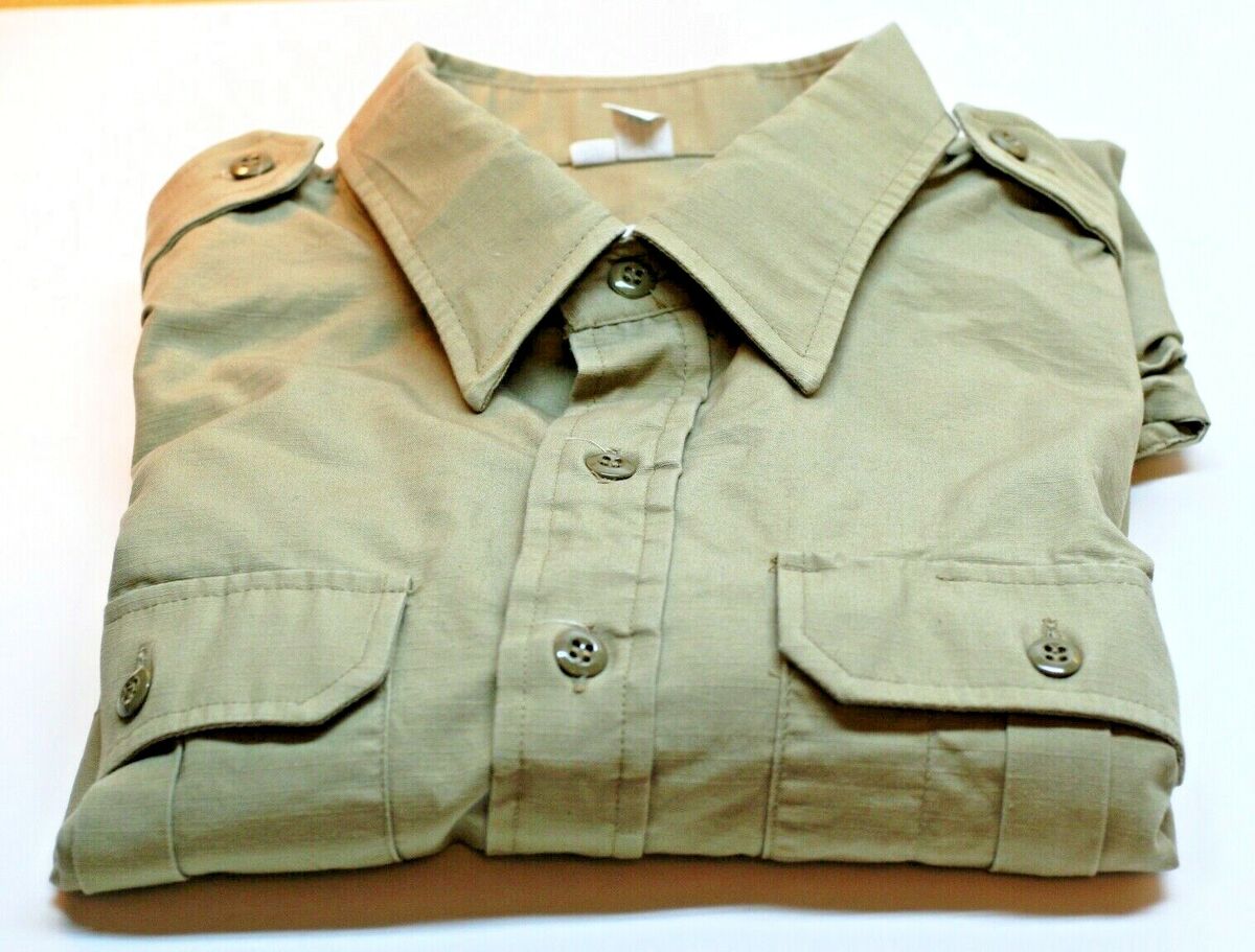 Military Style Men&#039;s Khaki Shirt XLL 18/36 w 2 Front Pockets 100% eBay
