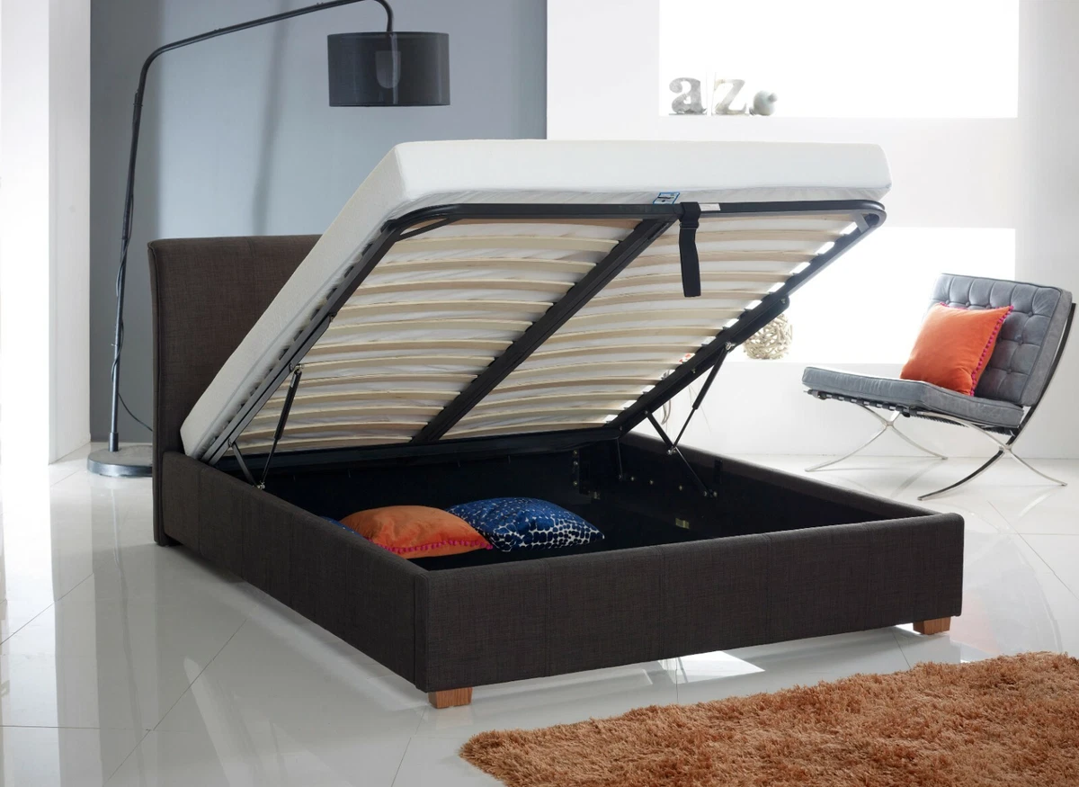 Charcoal Grey Fabric Ottoman Lift Storage Bed Frame 4ft6 Double