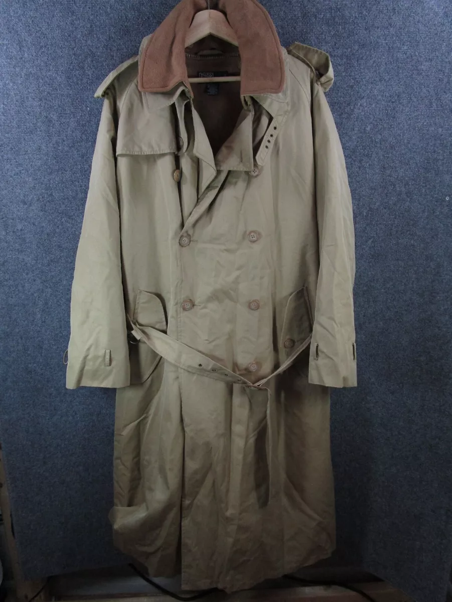Vintage Polo Ralph Lauren Trench Coat Mens 40 R Camelhair Lined Heavy Belted