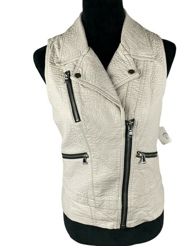 CUSP by Nieman Marcus Motorcycle Zip Womens Vest Jacket Beige Size XS NWT - 第 1/9 張圖片