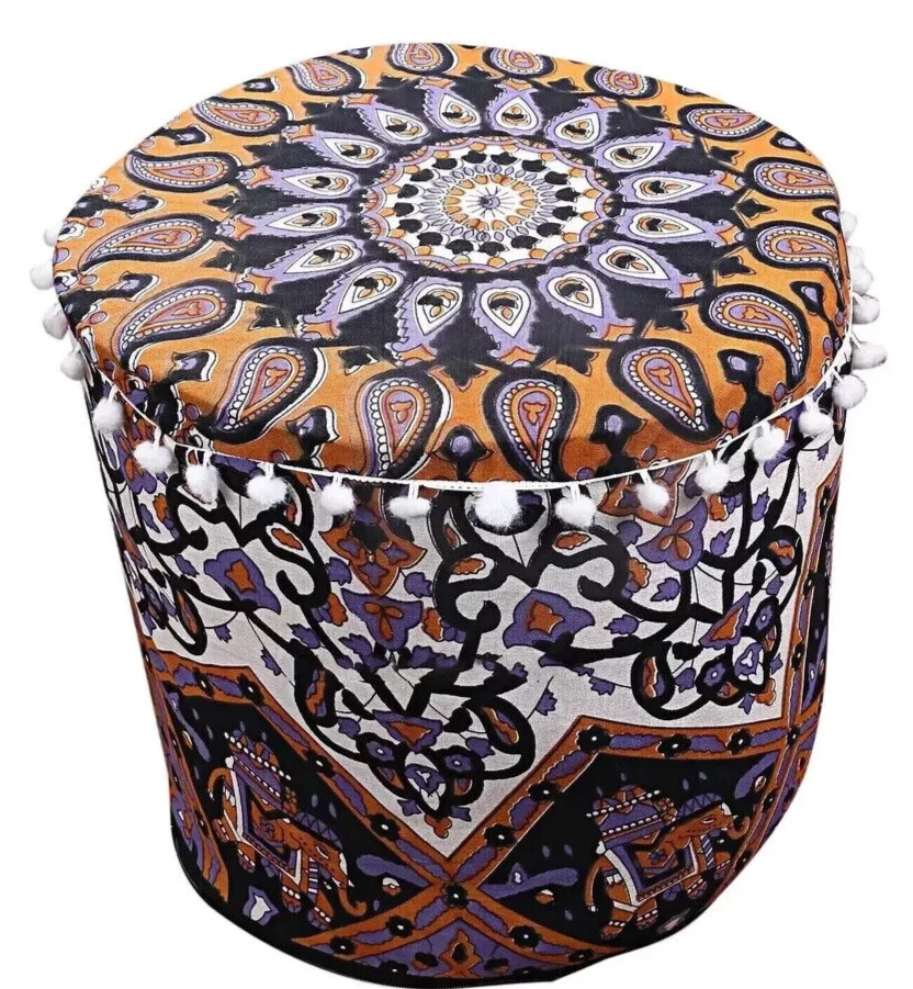 Puf Mandala Otomano 22" Redondo Algodón Puf Indio Pie Taburete Decoración Étnica Foto 3 de 3